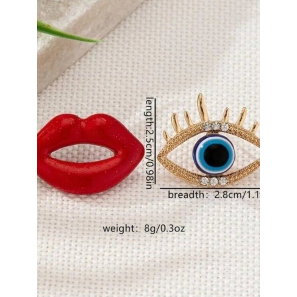 Red Lips and Evil Eye Pendant Stud Earrings - Picture 5 of 5